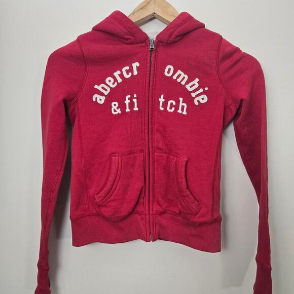 Abercrombie Kids Red Sherpa Fleece Lined Hoodie Full Zip Size Small - Picture 1 of 9